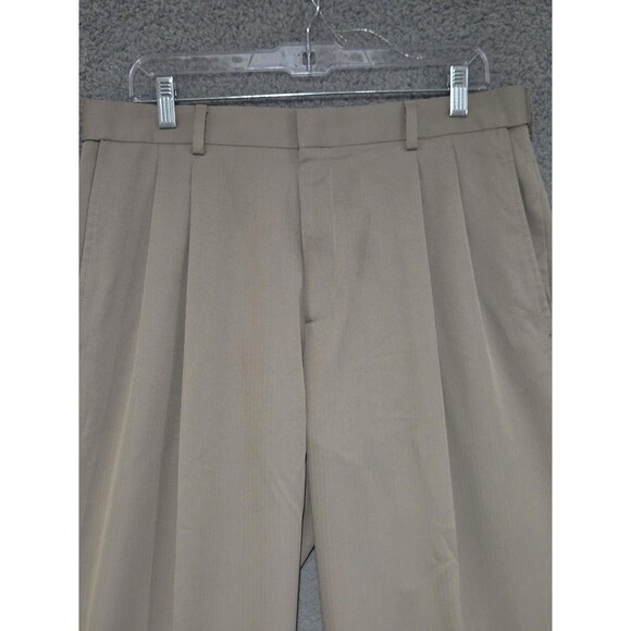 Haggar Dress Pants Mens 34x29 Stone Classic Fit Herringbone Pleated Preppy - Picture 5 of 9